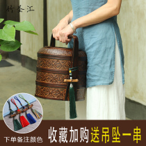  Retro bamboo woven food box Chinese basket Bamboo woven lacquerware food box Carrying box Fruit basket storage basket Free meal basket refreshment plate