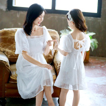 2022 New Mother-daughter Dress Summer Dress Girl Foreign Air Lace Dress CUHK Fairynet Red Princess Nepotism