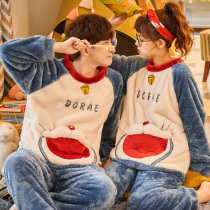 Cute cartoon pajamas womens autumn and winter coral velvet thickened plus velvet mens winter warm home clothing couples set