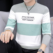 Playboy pullover sweater mens autumn Korean slim-fit sweater Teen striped long-sleeved round-neck line