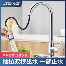 Blue Vine full copper kitchen pull-out hot and cold faucet telescopic rotatable vegetable basin sink sink sink faucet