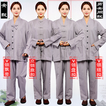 Buddhist supplies Haiqing Ju Shifu Female Monk Suit Spring Summer Male Buddhist Cotton and Hemp Suit Cotton Suit Zen Suit