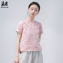  Qi Tang Xia Mo linen modern Tang dress womens national style modified cheongsam top retro buckle tea suit short all-match