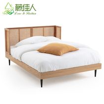 Rattan woven rattan art bed Solid wood bed Hotel apartment bed and breakfast furniture Southeast Asia Rattan bed Rattan woven bed 1 8-meter double bed