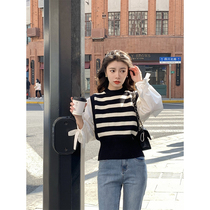 No mistakes No errors black and white striped waistcoat shorts Ouni 100 lap vest woman 22 spring new