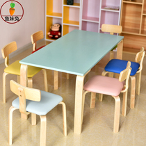 Kindergarten solid wood long square semi-round desks and chairs color combination training counseling special childrens complete set of multi-splicing