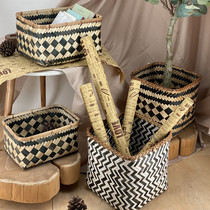 Vietnam imported rectangular bamboo basket creative hand woven basket flower pot storage basket basket rattan flower basket
