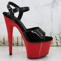 Leecabe new female hate sky high waterproof table heels patent steel tube dance sandals paint paint model catwalk 1K