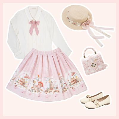 taobao agent Clover Mori Story Original Summer Sweet Girl Lolita Watercolor Printing Cute Bunny SK Skirts Model Fold
