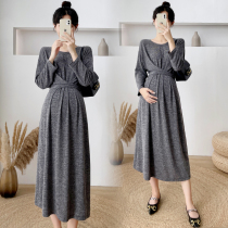 Pregnant womens autumn coat 2021 autumn fashion waist over knee cover belly loose pregnant womens dress autumn and winter