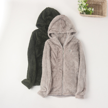 Foreign trade ladies coral fluffy long plush hat style coat homewear pajamas single top can be worn outside to keep warm autumn and winter