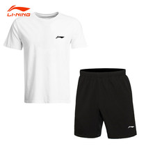 Li Ning Sports Suit Mens Summer Casual Running Short Sleeve Shorts Shorts Quick Dry Breathable Pure Cotton T-shirt Fitness Two Sets