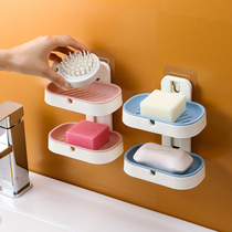 Double-layer drain soap box creative suction cup punch-free wall-mounted bathroom soap box Bathroom soap rack shelf