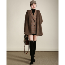 NZ Black Label imported llama velvet Curry color leather edge short hooded alpaca coat womens small wool coat