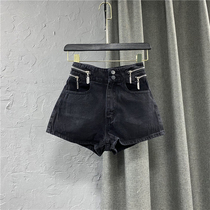 High waisted denim shorts womens ins hot pants 2021 new white thin autumn black loose net red zipper pants