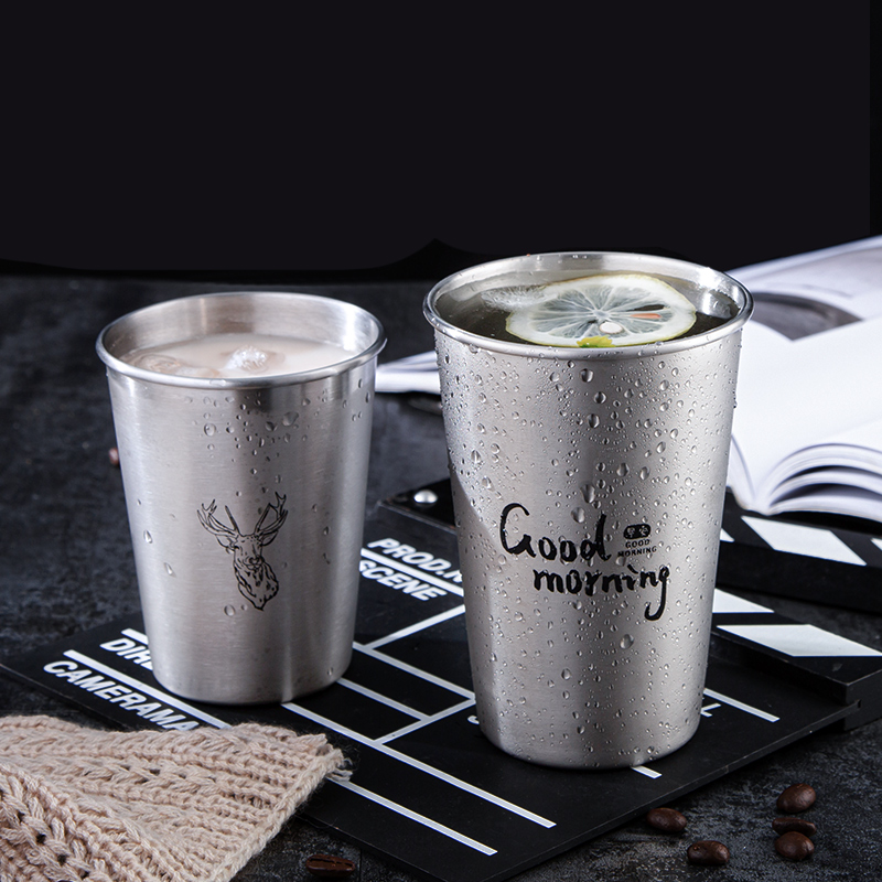 Tianxi 304 stainless steel water cup Household wine cup with lid cup Drop-proof tea cup Simple net red cup Straw cup