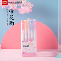  Chenguang stationery cherry blossom rain series limited double-headed highlighter plug-in large-capacity color water pen Student notes draw focus Graffiti hand account special fresh girl heart marker pen