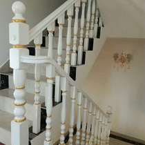 European Stair handrail White household indoor duplex paint column Attic guardrail Duplex wooden guardrail Floor-to-ceiling window