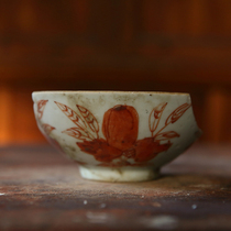 Late Alum Red Life Peach Cover Bowl remnant porcelain piece specimen Ming and Qing ancient porcelain sheet Old Porcelain Sheet Powder Color Porcelain Sheet in Qing Dynasty