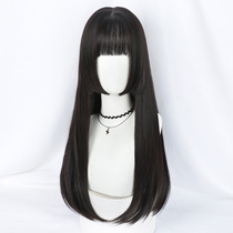 Jellyfish hair style black long straight wig female long hair natural realistic full headgear net red princess cut lolita