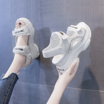 Show leg length~too good to look at it wedge sandals womens summer fairy wind increased open toe white shoes sneakers