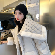 AM fur ◆ Korean drama female master Navy lapel ~ whole mink hair white duck down jacket 2021 New Winter