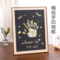 diy couple handprint photo frame color print handprint according to palm print oil painting paint ink paste hundred days commemorative gift