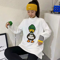 Winter fashion loose half high neck plus velvet top pregnant women winter wear large size long sleeve T-shirt long base shirt
