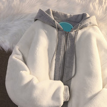 Lamb suede cardiovert sweatshirt fake two even cap plus suede thickened gestation Pregnancy Winter Dress Cotton Coat Jacket Outwear Jacket