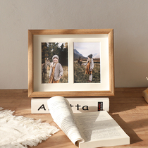 Wash photo made into photo frame swing table plus cardboard 6-inch four-hole combined photo frame hanging wall two triple frame solid wood