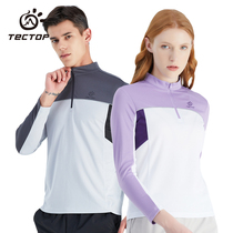 Explore outdoor quick-drying clothes for men and women long-sleeved T-shirt lovers running sports breathable elastic collar color spring and summer t-shirt