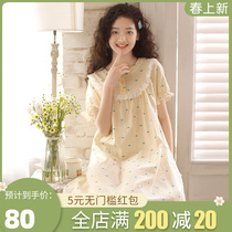 Sleeping Island Pure cotton sleeping dress Women Summer 2022 New adorable crummy short sleeves All cotton cotton cloth sleepwear skirts
