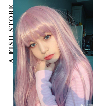 (Hani the same)Fish family*new wig concave shape cute girl heart purple pink high temperature silk