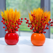 Natural wheat ears dried flowers living room decoration golden barley bouquet fortune fruit red fruit flower arrangement decoration opening gift