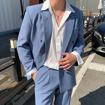 Blue casual suit mens net red high-grade sense of Korean gentleman Ruffian handsome slim suit jacket spring ins trend
