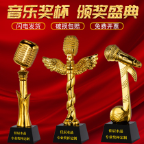 Music Singing Crystal Trophy Host Speech Microphone Golden Microphone Top Ten Singers Voice Contest Customized