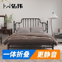 Hongwei iron bed 1 5 meters free installation simple modern ins Net red bed foldable iron bed 1 8 meters double bed
