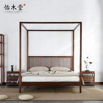 North American black walnut shelf bed Double simple modern antique new Chinese shelf bed Solid wood pull-out bed eight-step bed