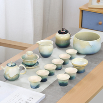 Ceramic Kung Fu tea set Home living room office set Simple Japanese kiln turned teapot teacup gift box