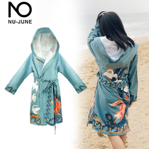 Nu-June Quick-drying Bathrobe Unisex Warm pajamas Beach Swimming Diving nightgown Travel hooded cloak