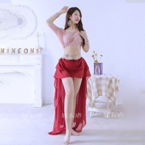Belly dance practice suit suit thin 2021 new sexy hip towel long dress oriental dance clothing water yarn summer