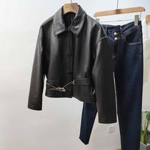  Neat little leather clothes wild womens casual jackets simple waist-closing short small Korean style jackets