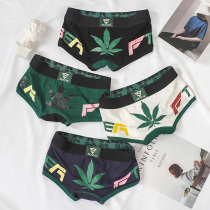  Mens underwear pure cotton summer personality autumn leaves sexy trend thin mens summer four-sided shorts waist briefs