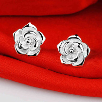 Earnail Female Pure Silver 999 Rose earrings Earrings Temperament Bent Hook Raised in Old Age to send Mothers Mothers Day gift