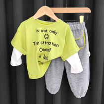 Boy spring and autumn suit 2021 new baby boy handsome Tide brand foreign autumn sports suit baby baby