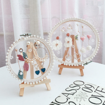 ins lace jewelry storage shelf earrings earrings display stand creative hanging net girl heart desktop solid wood ornaments