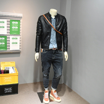 Black Stand Collar Short Leather Jacket Mens ins Zipper Jacket 2021 Spring and Autumn New Casual Riding Clothes Leather