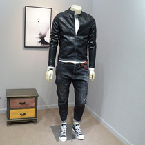 Korean version of the trend collar locomotive leather clothing men 2021 spring and autumn simple slim casual leather jacket handsome