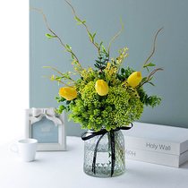 Nordic green branch artificial flower plastic simulation flower living room decoration decoration bouquet dining table transparent glass vase
