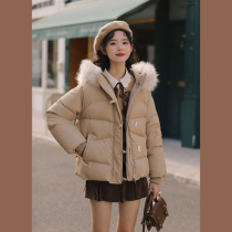 Ling Jiu short down jacket women winter 2021 new small thick hair collar 90 white duck down warm coat